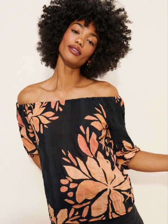 Anthropologie Off Shoulder Blouse with Black And Rust Floral Print - Picture 5 of 9